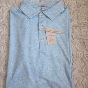 Peter Millar Golf Shirt Polo CS Summer Comfort Mezcal Print Large Blue MSRP $115